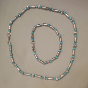 Vintage Antique Necklace Bracelet Set Caribbean Blue made in Damascus